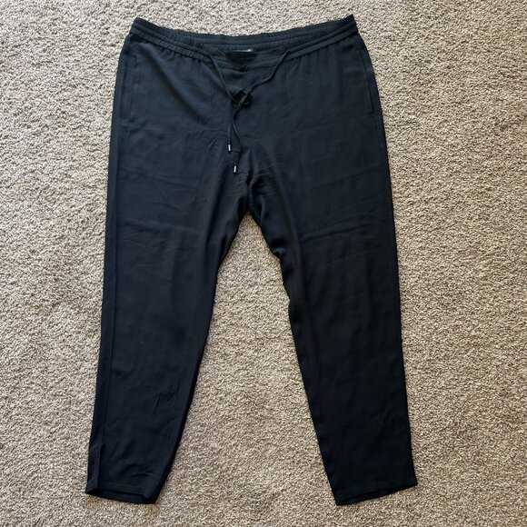 Eileen Fisher Silk Georgette Crepe Drawstring Straight Pants Black Size Large - Picture 1 of 6